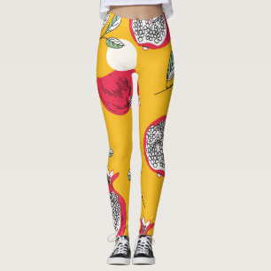 Garnet Fruit: Hand-Drawn Vintage Pattern. Leggings