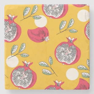 Garnet Fruit: Hand-Drawn Vintage Pattern. Stone Coaster