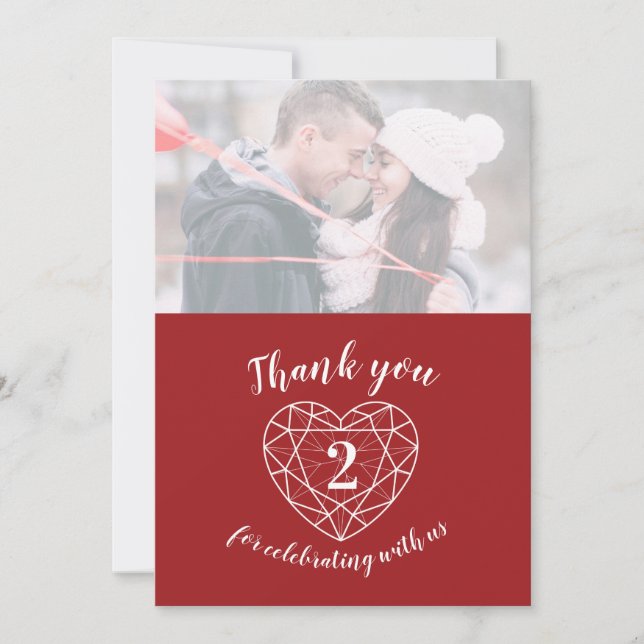 Garnet gemstone heart anniversary 2 years photo thank you card (Front)