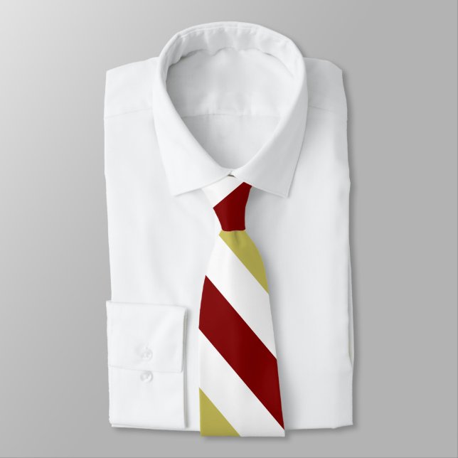 Garnet Gold and White Custom University Stripe Tie (Tied)