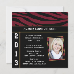 Garnet Gold Black Zebra Graduation Invitation