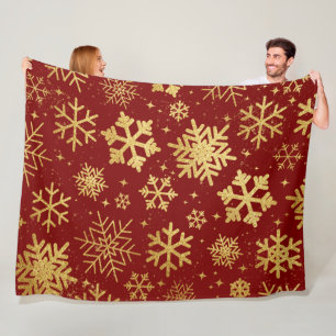 Garnet Gold Snowflake Elegance – Cosy Winter Fleece Blanket