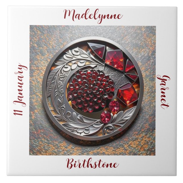 Garnet January Birthstone Name Art Tile (Front)