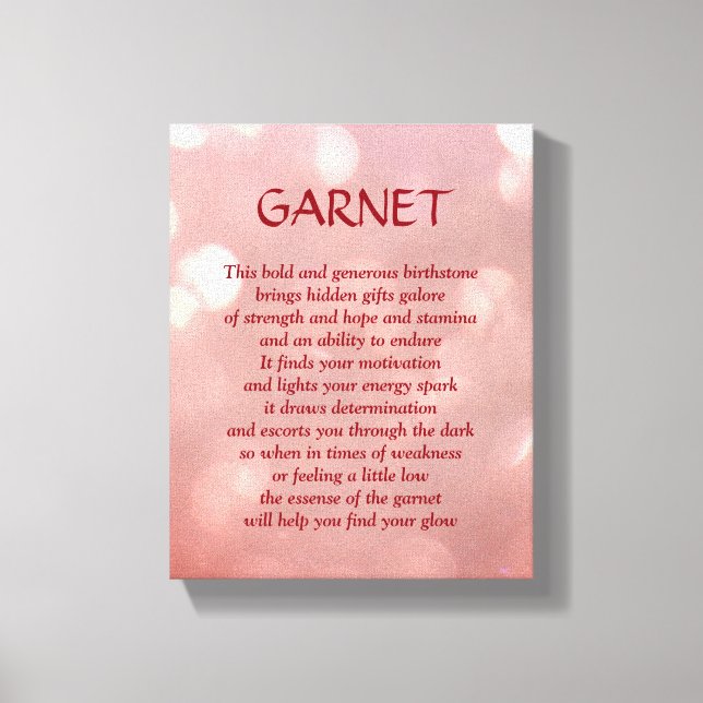 Garnet - January birthstone poem art canvas Print (Front)