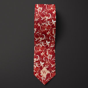 Garnet Red and Cream Monogram Tie