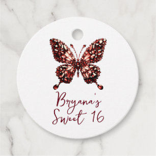 Garnet Red Crystal Butterfly January Birthstone Favour Tags