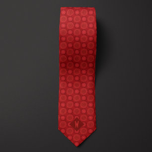 Garnet Red Mandala Monogram Tie