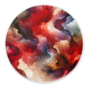 Garnet Red Smokey Abstract Watercolor Cloud Ceramic Knob