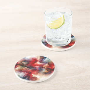 Garnet Red Smokey Abstract Watercolor Cloud Coaster