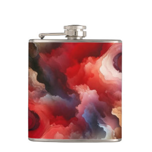 Garnet Red Smokey Abstract Watercolor Cloud Hip Flask