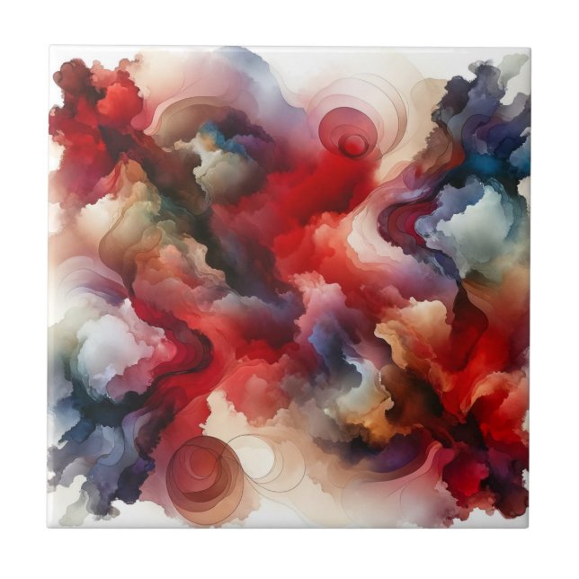 Garnet Red Smokey Abstract Watercolor Cloud Tile (Front)