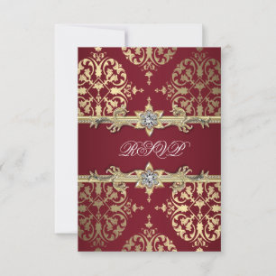 Garnet Ruby Red Gold Black Damask Party Invitation