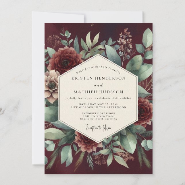Garnet Vesperal Bloom Wedding Invitation (Front)