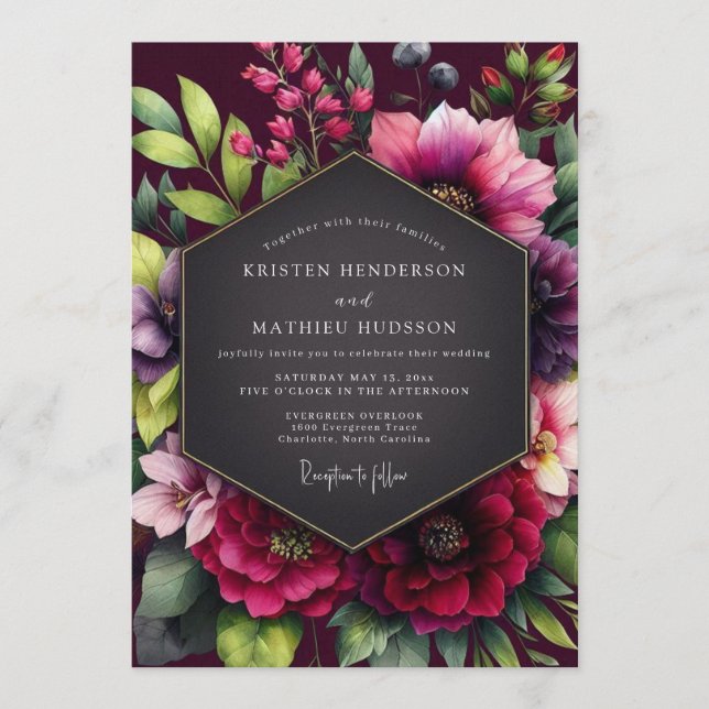 Garnet Vivid Bouquet Wedding Invitation (Front)