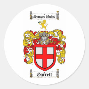 GARRETT FAMILY CREST -  GARRETT COAT OF ARMS CLASSIC ROUND STICKER