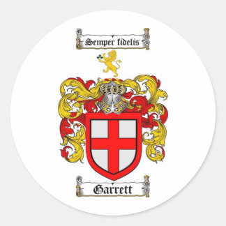 GARRETT FAMILY CREST -  GARRETT COAT OF ARMS CLASSIC ROUND STICKER