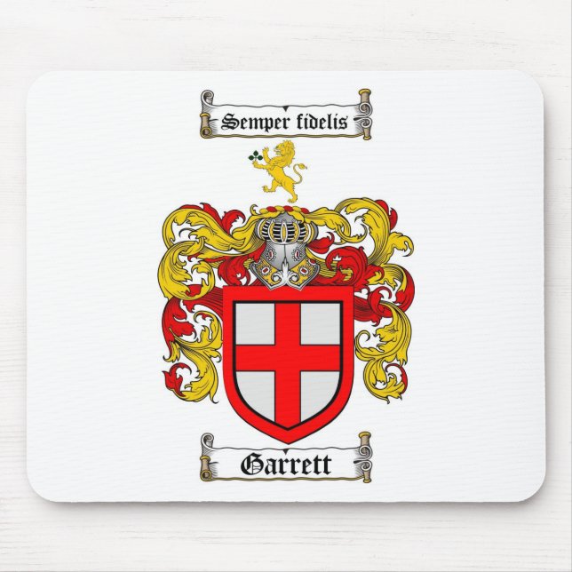 GARRETT FAMILY CREST -  GARRETT COAT OF ARMS MOUSE MAT (Front)
