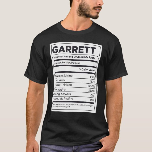 Garrett Nutrition Information Problem Solving Hard T-Shirt (Front)