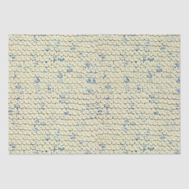 Garter Stitch Knit Pattern Blue/Natural Tweed Tissue Paper (Front)