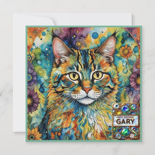 GARY ~ Birthday Card ~ Cat Multicolours ~  (Front)