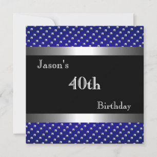 GARY - Blue Black Silver Studs 40th Birthday Mans Invitation