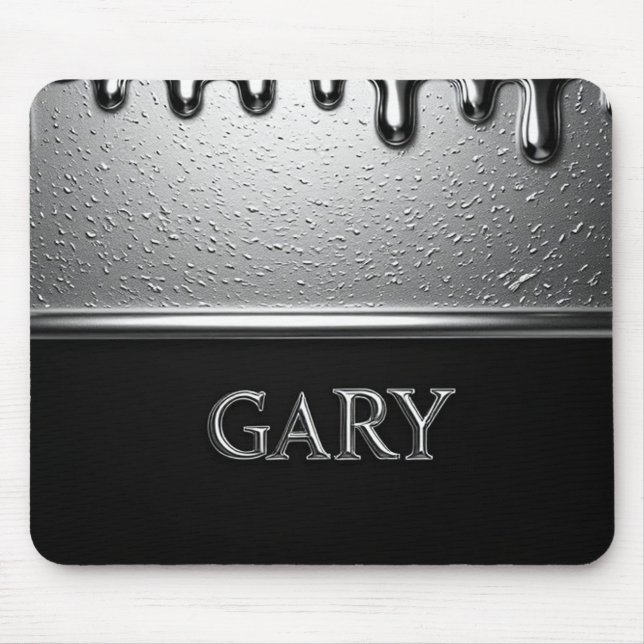 Gary Chrome Nameplate With Liquid Metal Drips Mouse Mat (Front)