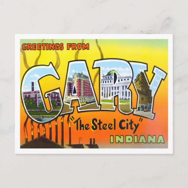 Gary, Indiana Vintage Big Letters Postcard (Front)