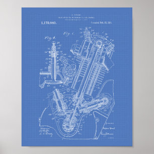 Gas Engine Valve 1916 Patent Art Blueprint Poster