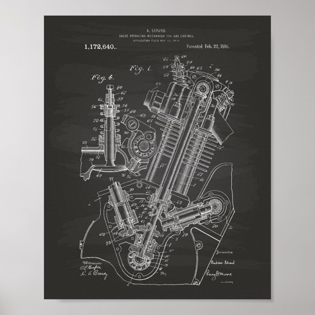 Gas Engine Valve 1916 Patent Art Chalkboard Poster (Front)