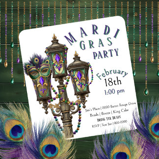 Gas Lamp | Mardi Gras Beads | Masquerade Invitation