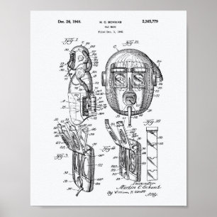 Gas Mask 1944 Patent Art White Paper Poster