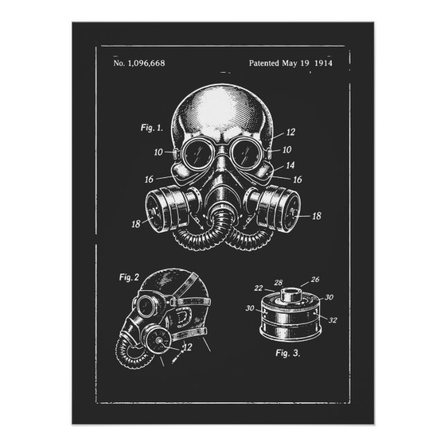 Gas Mask Blueprint Illustration Poster (Front)