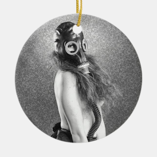 Gas  Mask Girl Ceramic Tree Decoration (Front)
