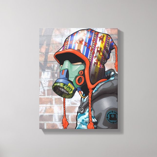 Gas Mask Graffiti Guy Canvas Print (Front)