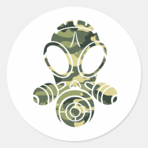 gas mask green camo classic round sticker