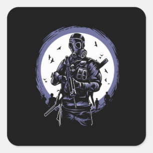 Gas Mask Soldier Square Sticker