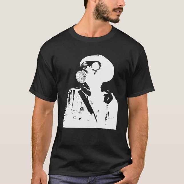 Gas Mask Stencil Graffiti in White T-Shirt (Front)