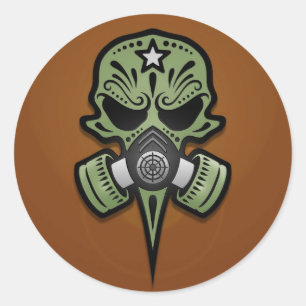 Gas Mask Sugar Skull, Green Classic Round Sticker