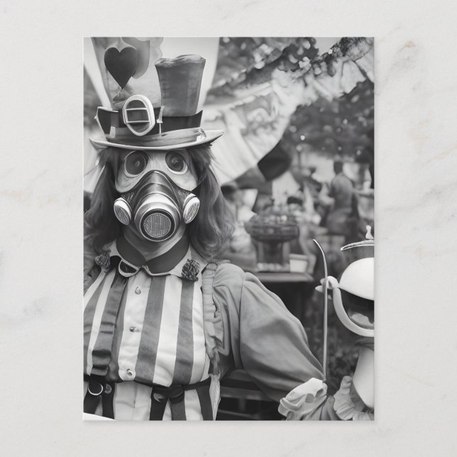 Gas Mask Woman at the Tea Party Postcard (Front)