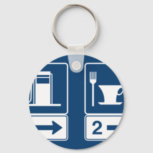 Gas Station and Diner Blue Retro Road Sign Key Ring