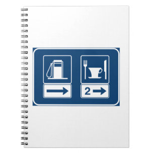 Gas Station and Diner Blue Retro Road Sign Notebook