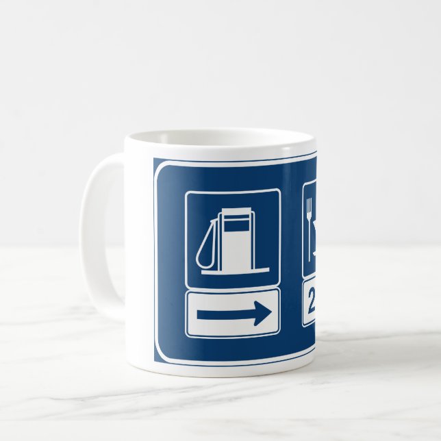 Gas Station And Diner Road Sign Coffee Mug (Front Left)
