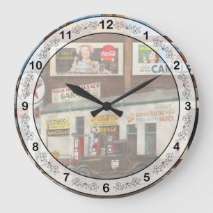 Gas Station - Indian Trails gas station 1940 Large Clock