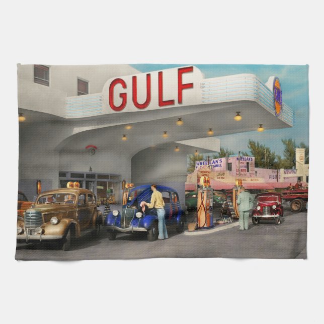 Gas Station - The great american road trip 1939 Tea Towel (Horizontal)