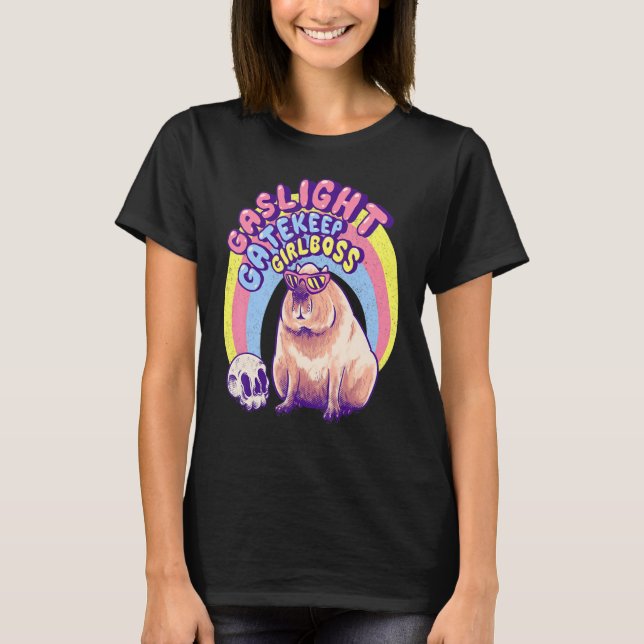 Gaslight Gatekeep Girlboss Capybara Momcore Skull T-Shirt (Front)