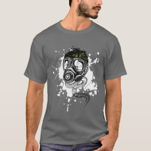 Gasmask & Nature on Grey T-Shirt