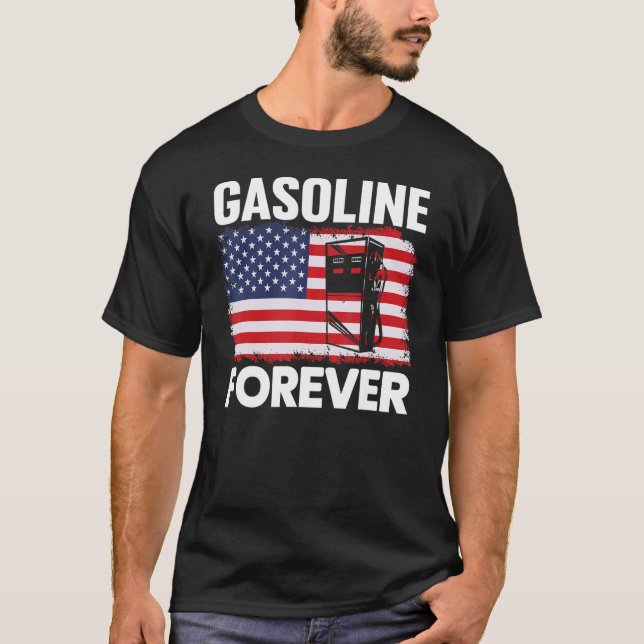Gasoline Forever  Gas Cars  Patriotic Usa Flag 1 T-Shirt (Front)