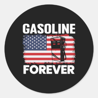 Gasoline Forever Gas Cars Patriotic Usa Flag Classic Round Sticker