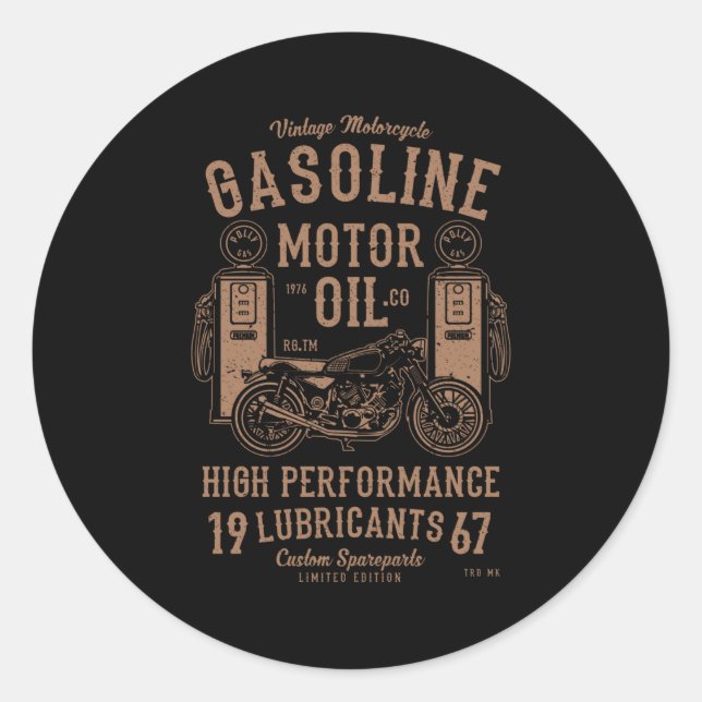 Gasoline Motor Oil Classic Round Sticker (Front)