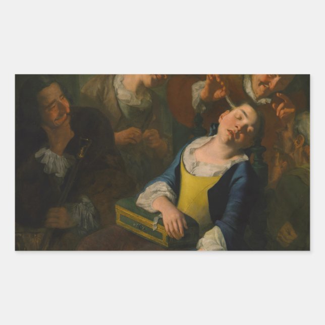 Gaspare Traversi - Teasing a Sleeping Girl Rectangular Sticker (Front)